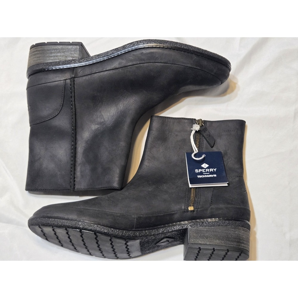 Sperry Seaport Storm Waterproof Ankle Boots Womens 11 Leather Side Zip Black NWT